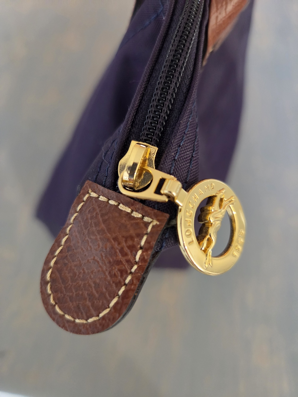 Longchamp Le Pliage Small Tote in Purple with Brown Leather - Picture 5 of 11